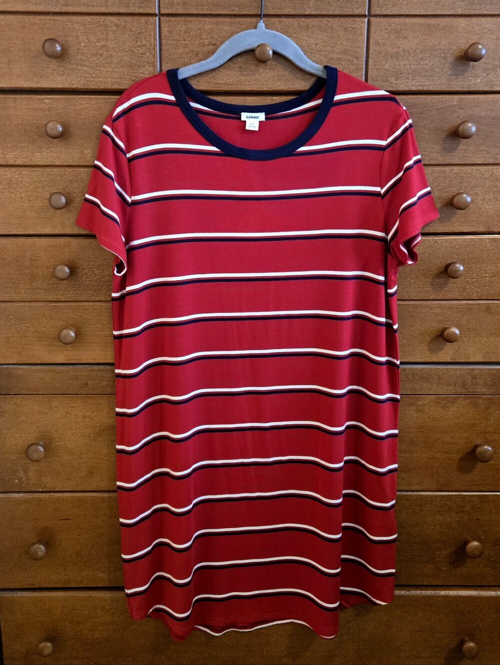 Garage Red Striped Short Sleeve Tshirt Dress Sz Large